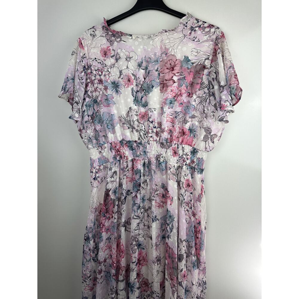 Lane Bryant Floral Ruffle Smocked Dress Plus Size 26/28 Wedding Bridal Shower - Picture 7 of 16